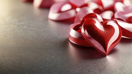 Valentines Day Decoration Ribbon Shaped Hearts On Shiny Background