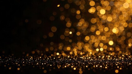 shimer golden background, sparkling golden particles, black backdrop, shimmering texture, holiday celebration feel
