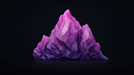 A stylized, purple-hued mountain peak with a low-poly design against a dark background.