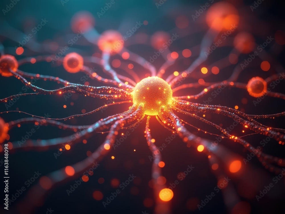 Aufkleber futuristic visualization of a vibrant and surreal neural network emerging from a glowing core