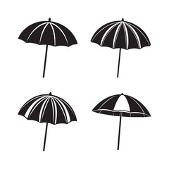 Obraz premium set of beach umbrella silhouette, black and white silhouette, vector and&nbsp;illustration