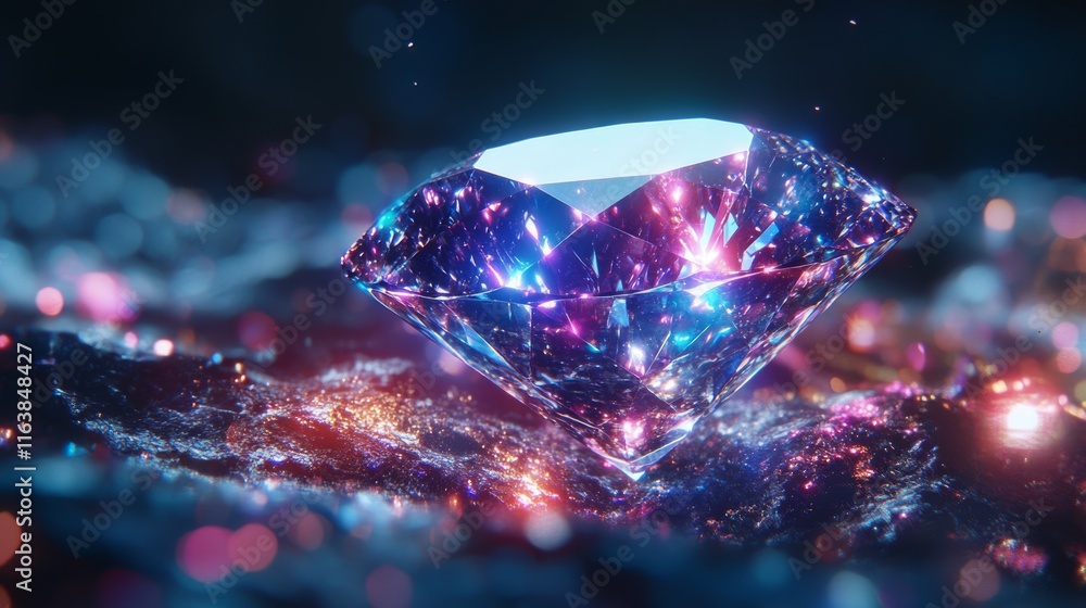 Poster crystal rainbow light flare overlay vector effect. diamond prism sparkle with optical iridescent ref