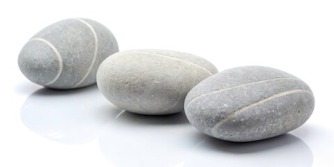 Three Isolated Gray Stones on White Background - Natural Minimalism, Textured Stones, Calm Aesthetic, Meditation Decor, Zen Elements, Nature