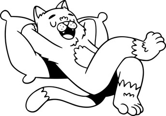 Cat Cartoon Character Outline Illustration, Cat Cartoon Illustration for Coloring Page
