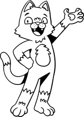 Cat Cartoon Character Outline Illustration, Cat Cartoon Illustration for Coloring Page
