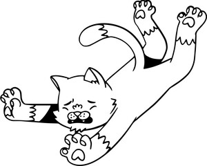 Cat Cartoon Character Outline Illustration, Cat Cartoon Illustration for Coloring Page