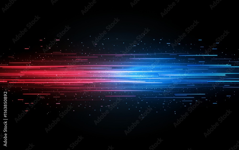 Poster vibrant streaks of red and blue light create a dynamic visual effect against a dark background, conv