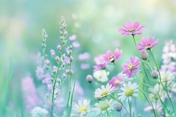 Fototapeta premium A vibrant collection of wildflowers showcases nature's diverse colors and shapes, highlighting the beauty of floral life.