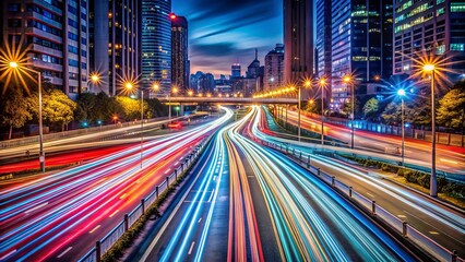 Obraz premium Abstract long exposure light trails in asymmetrical patterns for creative projects