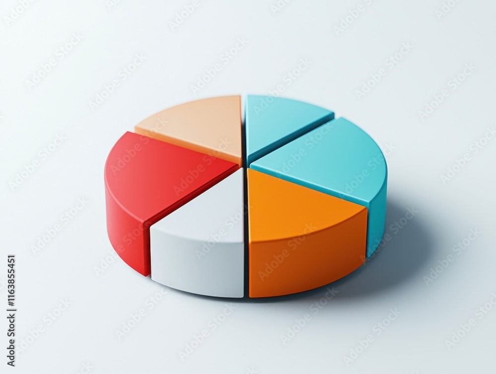 Poster colorful pie chart representing data segments, visualization of statistics for business and marketin
