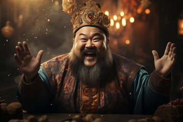 Obraz premium Chinese Emperor in Celebration, Experiencing the Majesty of Chinese Lunar New Year 2024 with Dazzling Fireworks