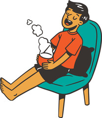 Young Man Drinking Warm Beverage Cozy Activity at Home Vector Cartoon Illustration