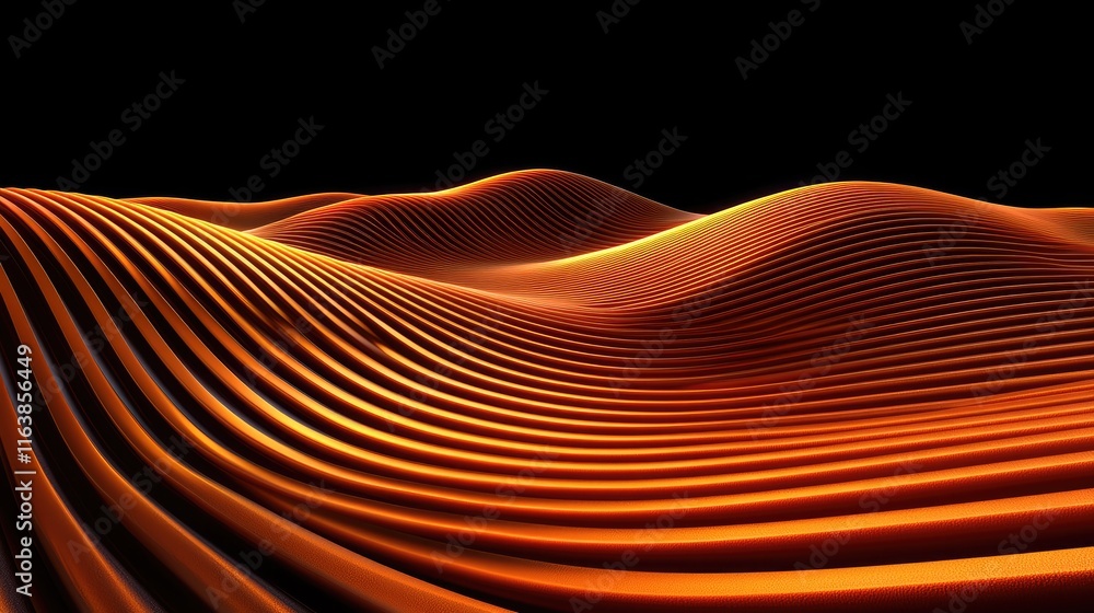 Poster dynamic waves of orange patterns abstract art digital landscape modern viewpoint fluid design concep