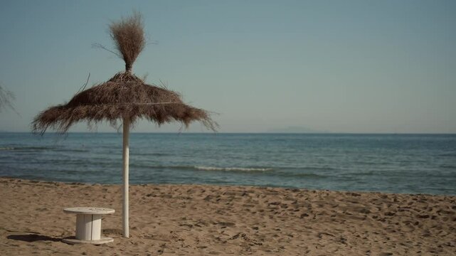 Tiki style beach bar in Italy on the Tyrrhenian Sea