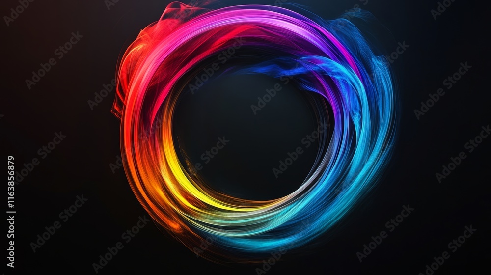 Poster colorful swirl of light creates a mesmerizing circular pattern against a dark background during an a