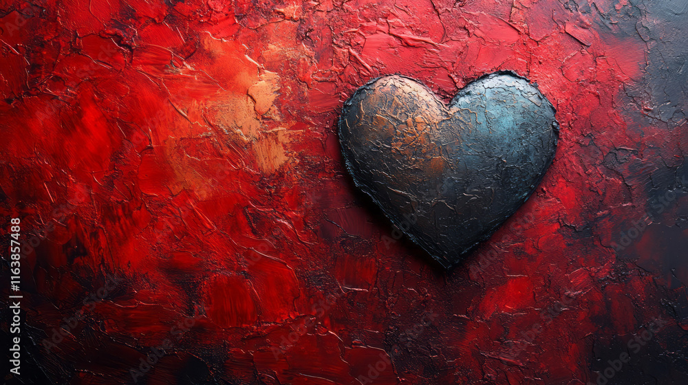 Poster a red velvet-like textured background with a darker heart shape subtly embossed in the center,
