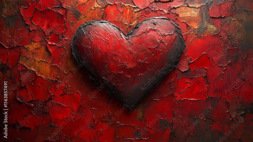 Poster a red velvet-like textured background with a darker heart shape subtly embossed in the center,