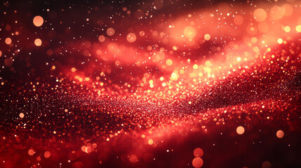 A textured red background with subtle shimmering effects resembling scattered glitter,