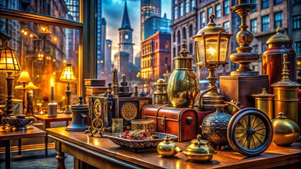 Naklejka premium Energetic urban scene in crystalline detail showcasing vibrant vintage cityscape