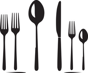 black and white spoon, Knife, Plate logo type silhouette design