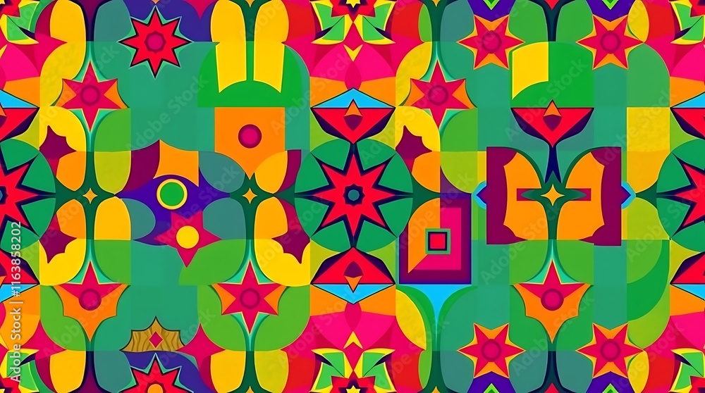 Poster abstract geometric pattern: vivid and vibrant, this seamless pattern bursts with bold colors and geo