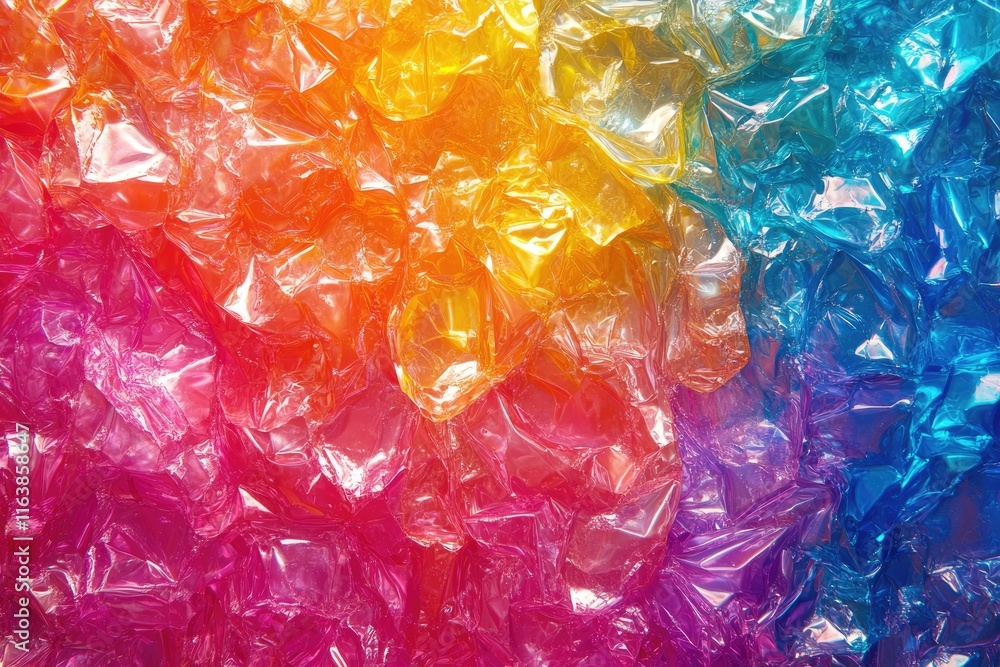Poster colorful cellophane creating an abstract iridescent rainbow gradient background