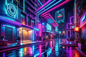 High definition bold neon lights with cool tones for urban nightlife and event promotion