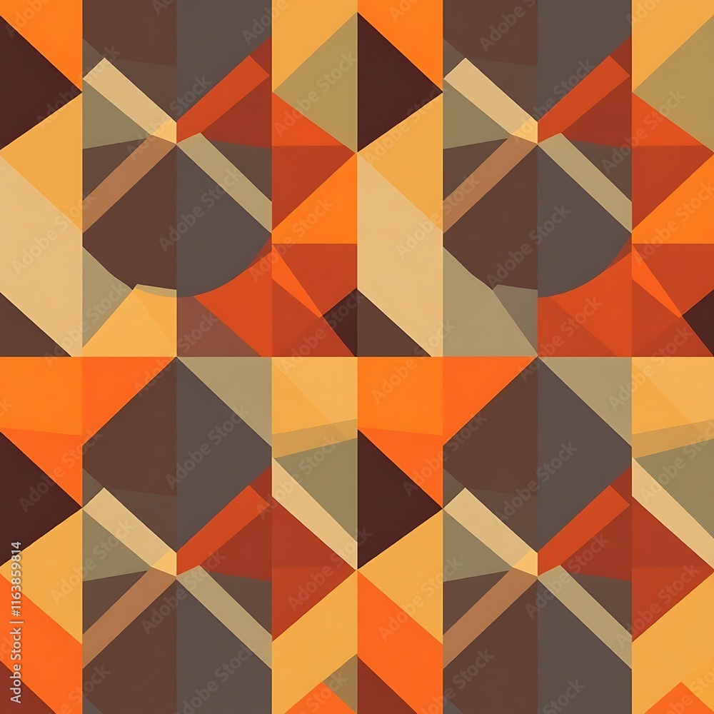 Poster geometric abstract pattern: warm earth tones and geometric shapes create a seamless, repeating patte