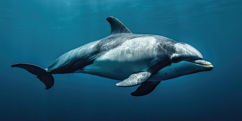 A close-up of a Maui dolphin swimming near the coast, highlighting its unique characteristics.