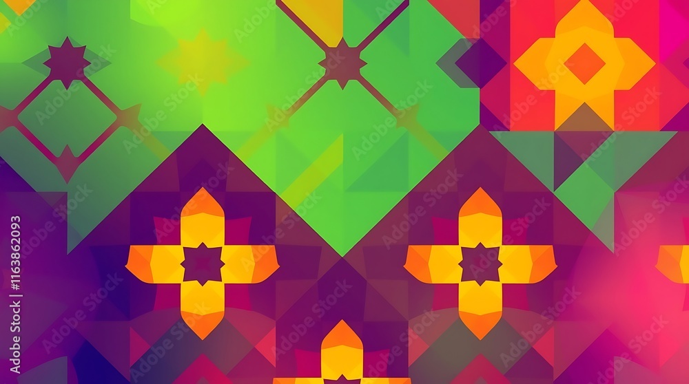 Poster vibrant abstract geometric pattern: a captivating abstract design featuring a kaleidoscope of vibran