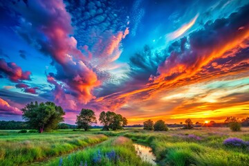 Fototapeta premium Organic azure evening sky with warm purple hues for tranquil atmosphere in landscape photography