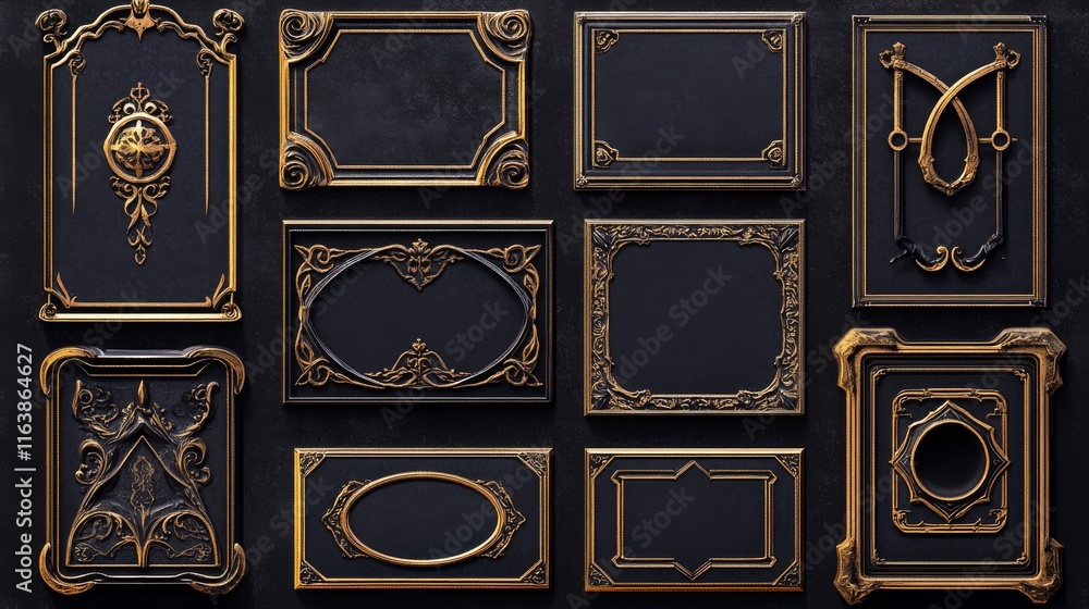 Aufkleber realistic set of vintage avatar frames and game buttons isolated on black background. vector illustr