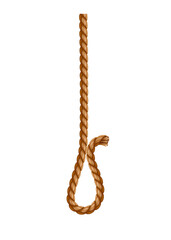 Hanging rope with tassel. Knitted nautical thread or marine vertical fiber. Textile tassel hang at rope isolated on white background. Vector illustration