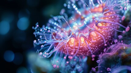 A stunning jellyfish displays its vibrant colors as it glides effortlessly through a tranquil underwater scene