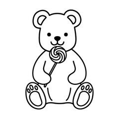 Obraz premium 渦巻きのペロペロキャンディを持っているテディベアの線画イラスト 透過背景の切り抜き