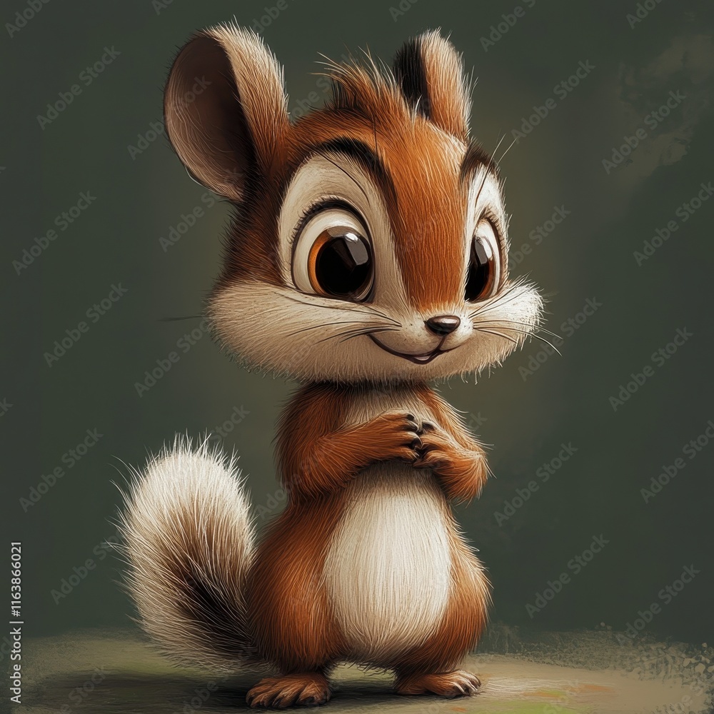 Wall mural Adorable Cartoon Chipmunk Standing Calmly