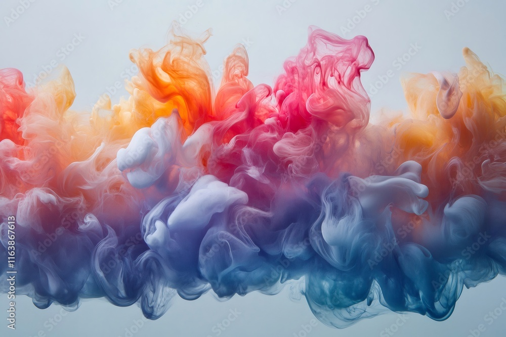 Poster colorful ink clouds creating abstract shapes in water