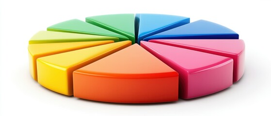 Obraz premium A vibrant, multi-colored pie chart with segmented slices, representing data visually for effective analysis and presentation.