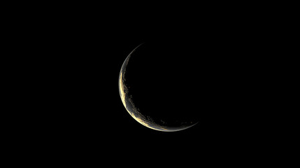 Crescent Moon Glows in Dark Space, Celestial Body Shows Golden Light, Mystical Night Sky Wonder, Heavenly Orb Shines Brightly