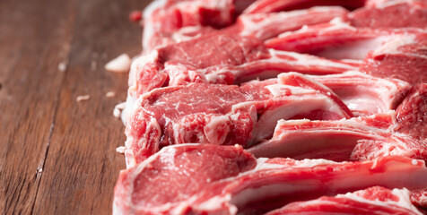 Set of fresh raw lamb ribs