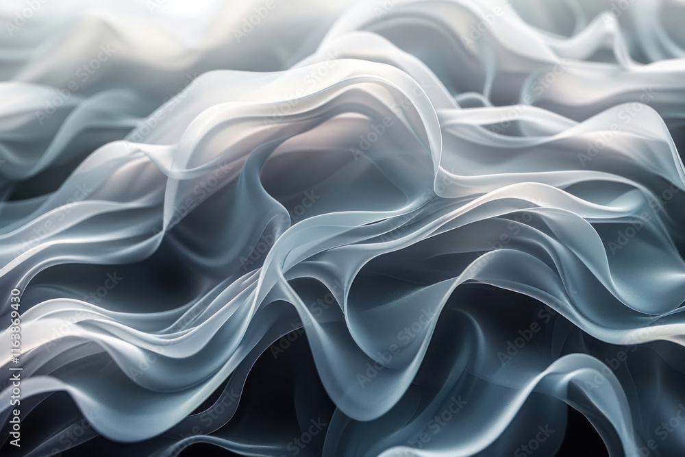 Poster soft and flowing waves of translucent fabric, creating an abstract and elegant pattern.