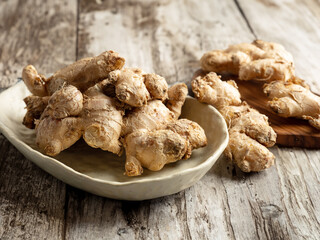fresh ginger on a plate