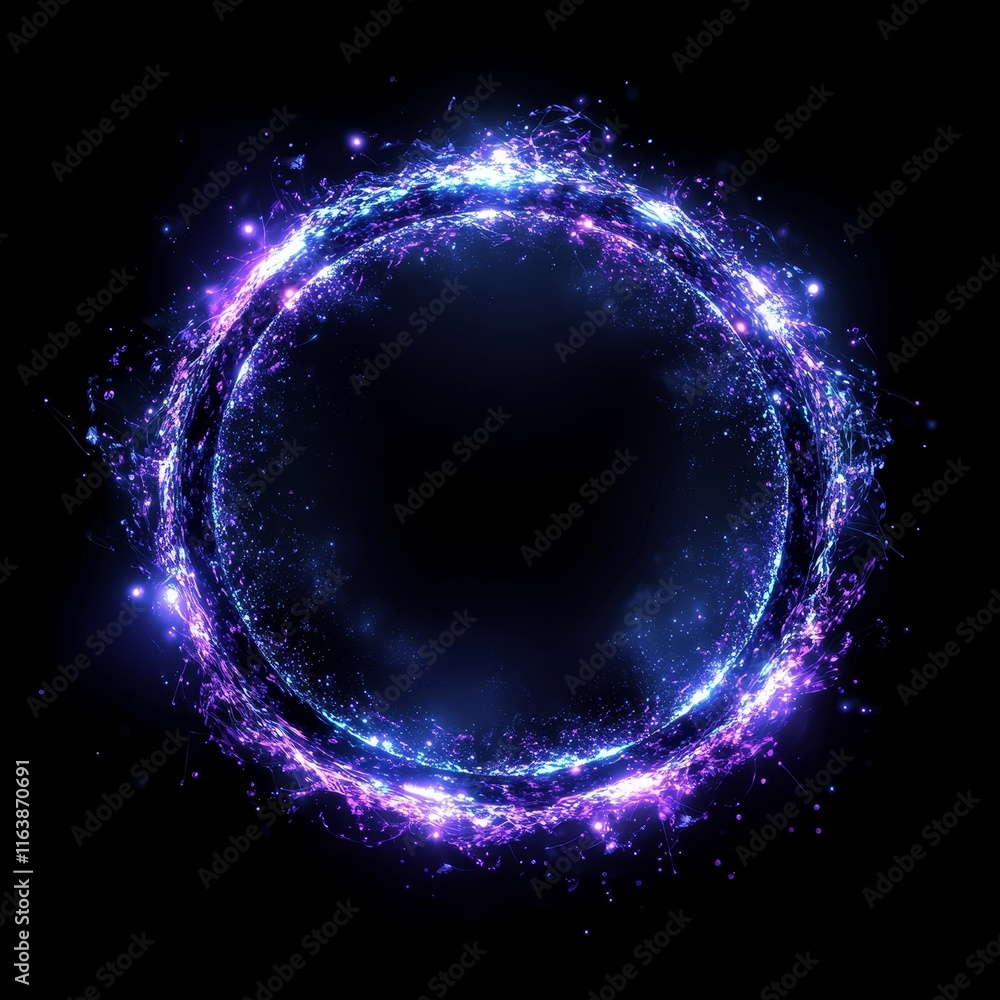 Poster vibrant cosmic ring of light with sparkling particles against a black background creating an etherea