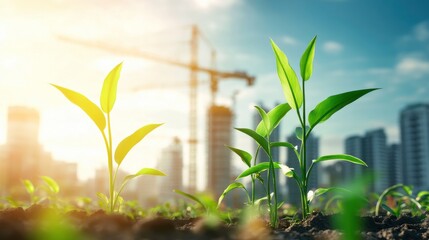 Fototapeta premium Fresh Crops Thrive Amid Construction Development