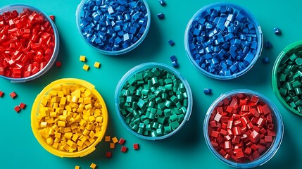 Plastic pellet recycling process in factory, sustainable use concept