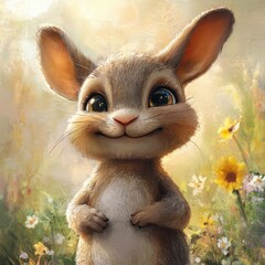 Adorable Bunny Rabbit Smiling In Sunny Meadow