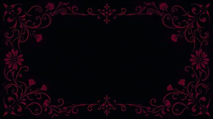 Elegant decorative floral frame design in burgundy on black background with copy space