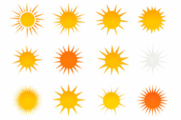 Bright Sun Icons, A Collection of Summer Symbols, Perfect for Web Design and Print Projects, Adding Warmth and Vibrancy to Any Design.