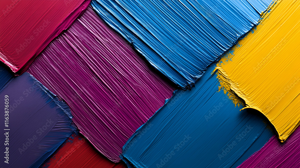 Poster vibrant color swatch, bold hues intersect dynamically, creating a striking visual masterpiece