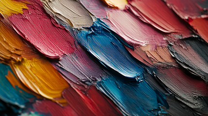Fototapeta premium Vibrant Impasto, A Colorful Canvas of Textured Paint, Rich Hues Intertwine Dynamically, Creating a Visually Striking Masterpiece